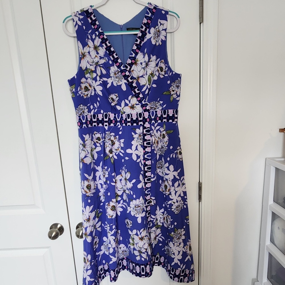 Chris McLaughlin Floral Print Sleeveless Dress V-Neck Fit & Flare Size 14
